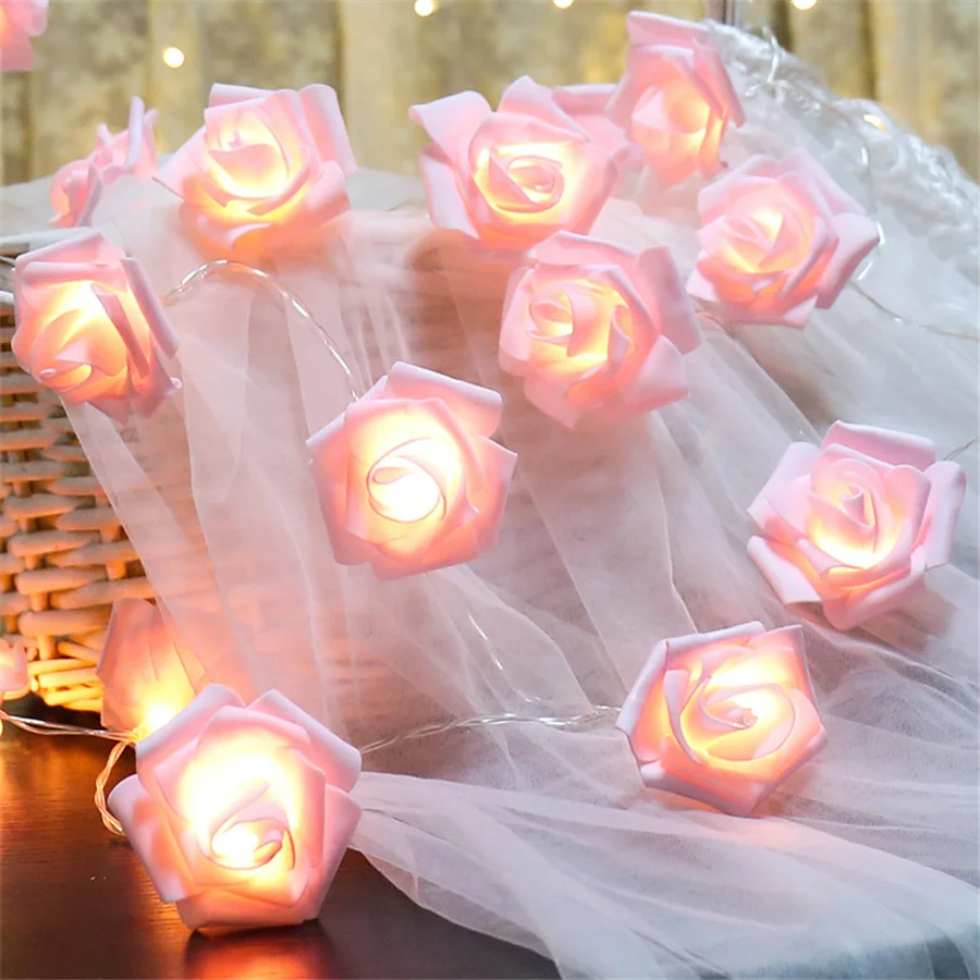 Ghirlanda di luci di stringa di fata di fiori di rosa artificiale a batteria 10/20/40LED per decorazioni natalizie per la festa di nozze di san valentino