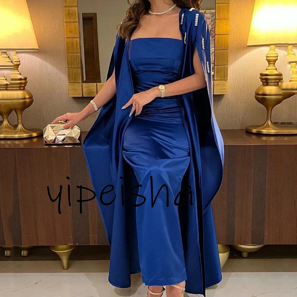 Customized Fashion Elegant Square Sheath Prom Dresses Sequins Party Dress Anke Length Evening Gowns Vestidos De Gala