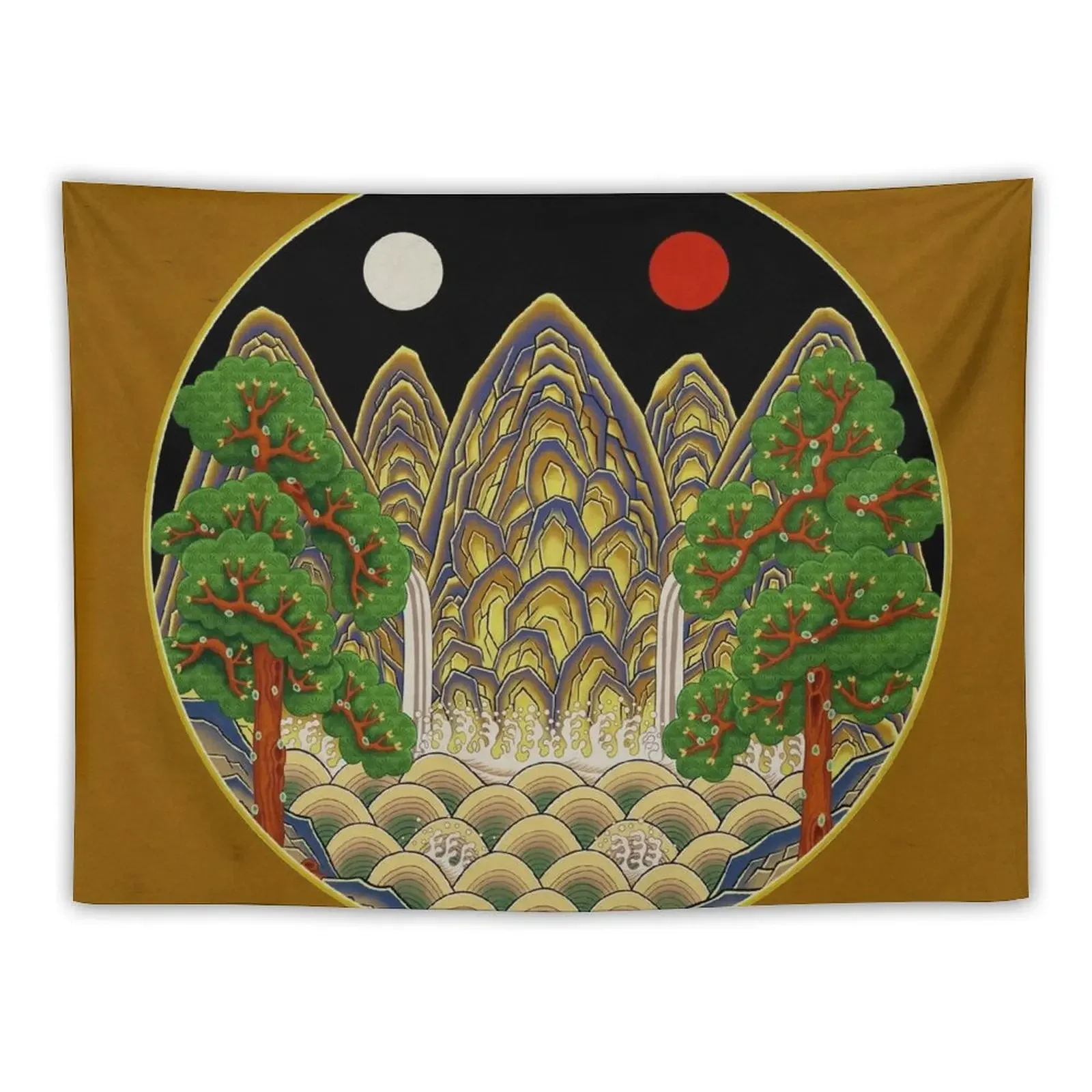 

Five peaks of the sun and moon in Autumn: King’s painting Type B (Minhwa-Korean folk art) Tapestry Korean Room Decor Tapestry