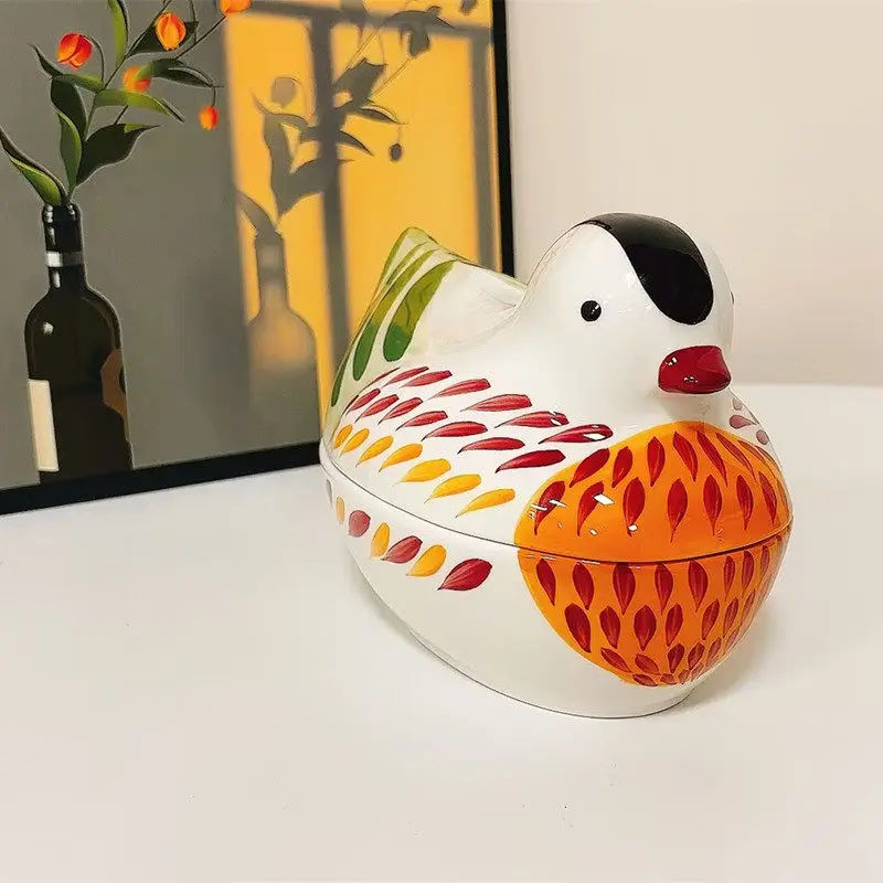 Colorful ceramic storage bowl,animal shaped storage container,mandarin duck decoration box,home decor,snack storage container