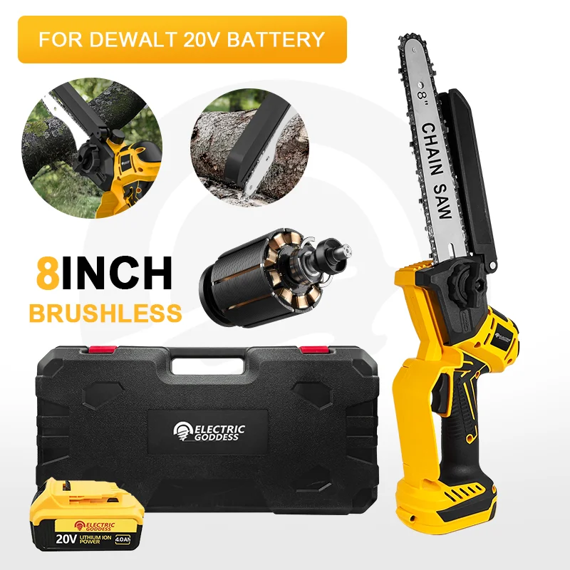

EGOD 8-Inch Garden Electric Chain Saw 1380W Cordless Wood Pruning Saw Outdoor Electric Chain Saw For Dewalt 20V Battery