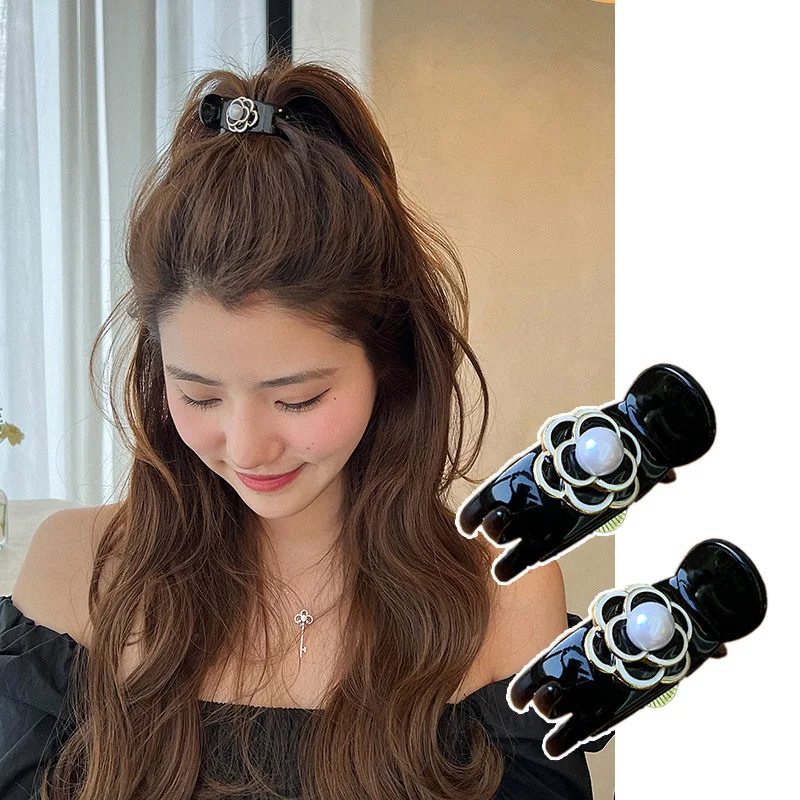 

Flowers Black High Ponytail Clip Hairpins Elegant Camellia Black Small Hair Clip Girls Women Korea Hair Accessories Headdress