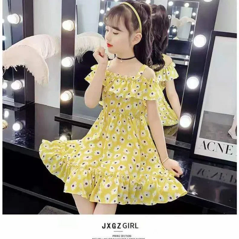 Girls' Summer 2024 Dress: Cute Kids' A-Line Floral Print Dress for an Elegant & Stylish Look