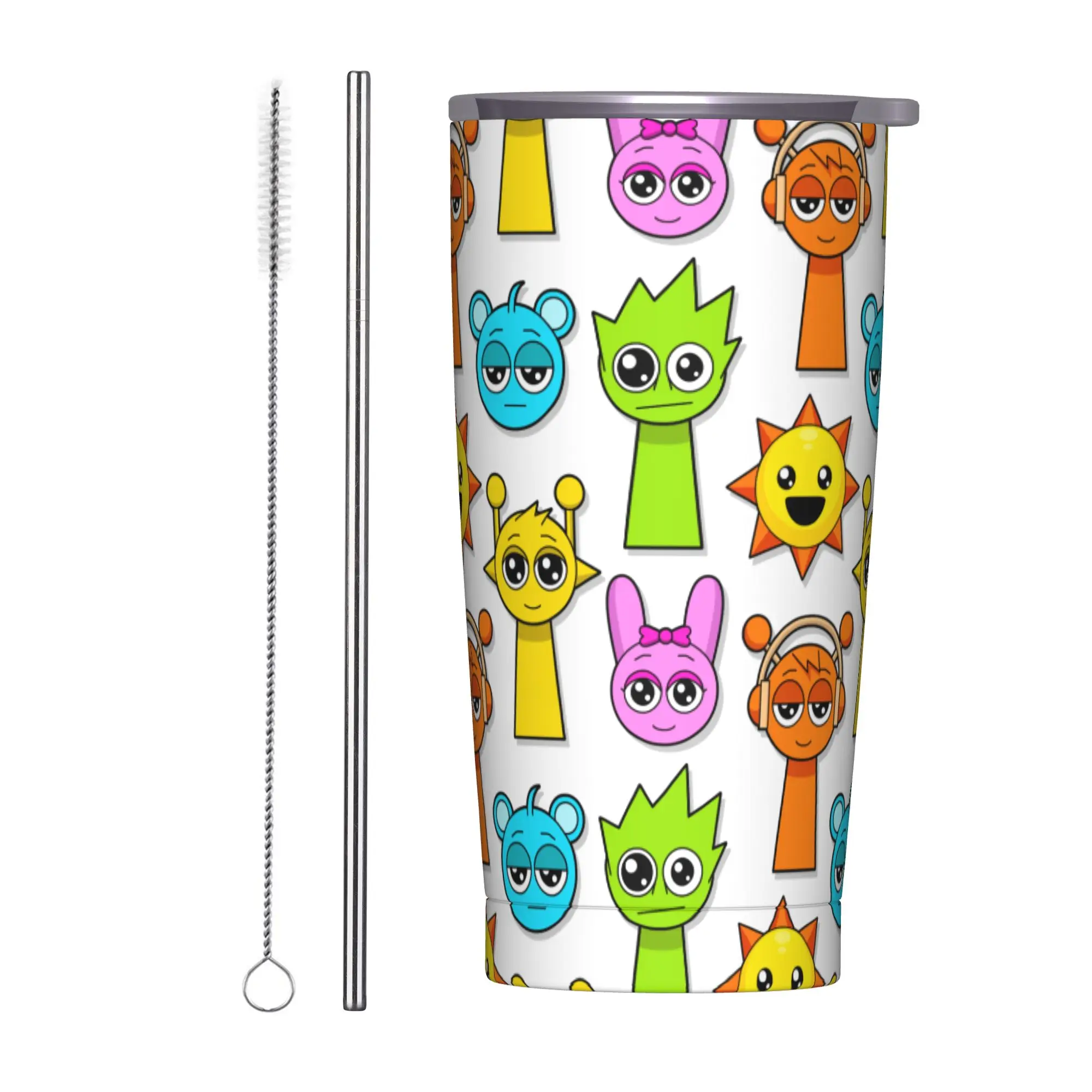 Sprunki Cartoon Anime Tumbler Vacuum Insulated  Coffee Cups Vacuum Flask Double Wall Mug 20oz