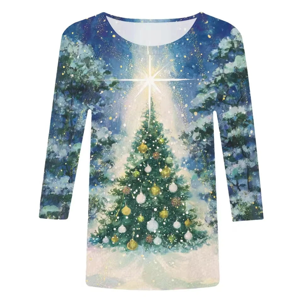 

Christmas T Shirts Shirts For Women Christmas 2025 Womens Christmas Tree Printed Tshirts Loose Breathable Blouses Midi Shirt