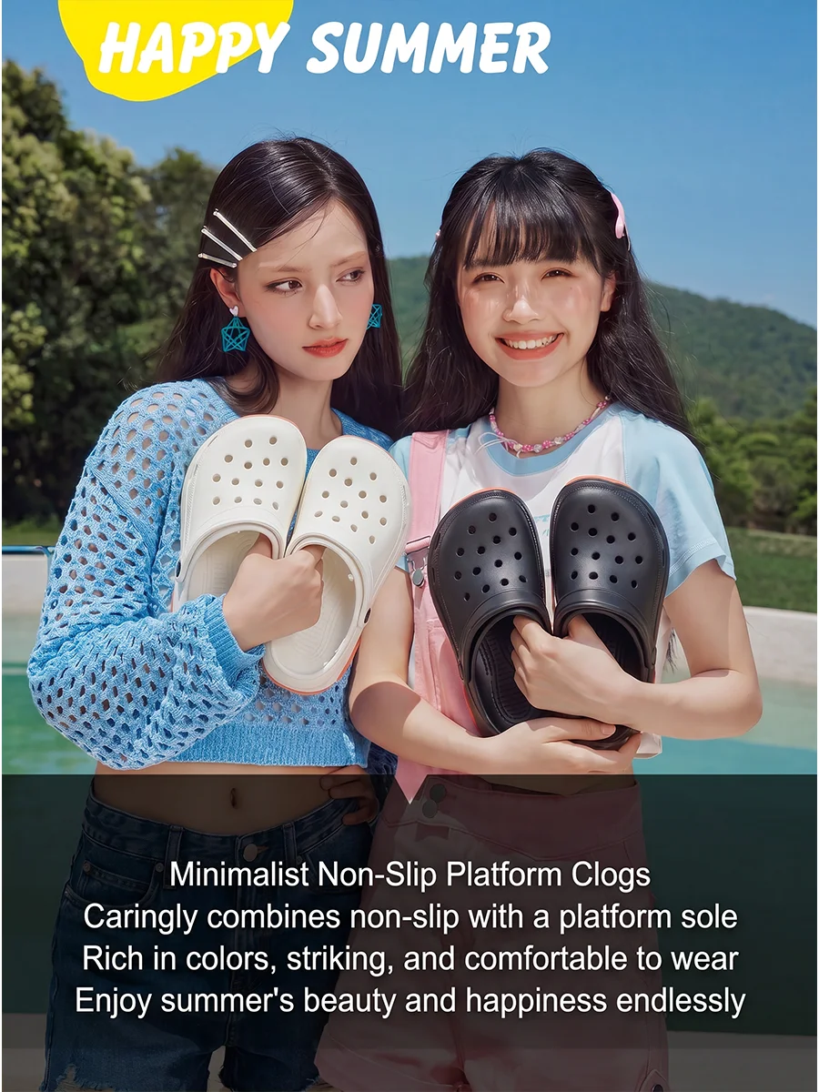 Women Men Chunky Platform Clogs Shoes Summer Thick Sole EVA Non-slip Garden Sandals Black Red Breathable Beach Slippers Outdoor view 3