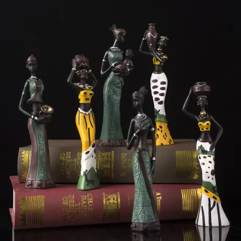 

Resin African Black Women Ornaments Holding Pottery Jars Exotic Home Living Room Desktop Decor Statues Wine Cabinet Desktop
