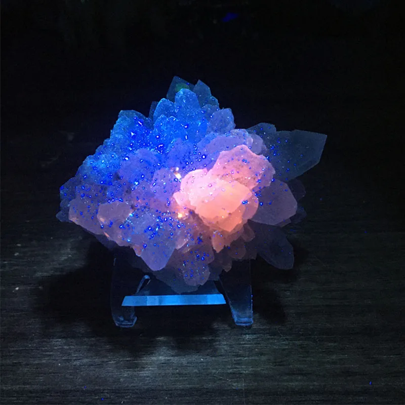 Fujian 100% Natural Crystal Quartz With Calcite（Fluorescent) And Chalcopyrite Specimen Rough Cluster Home Decor Collection