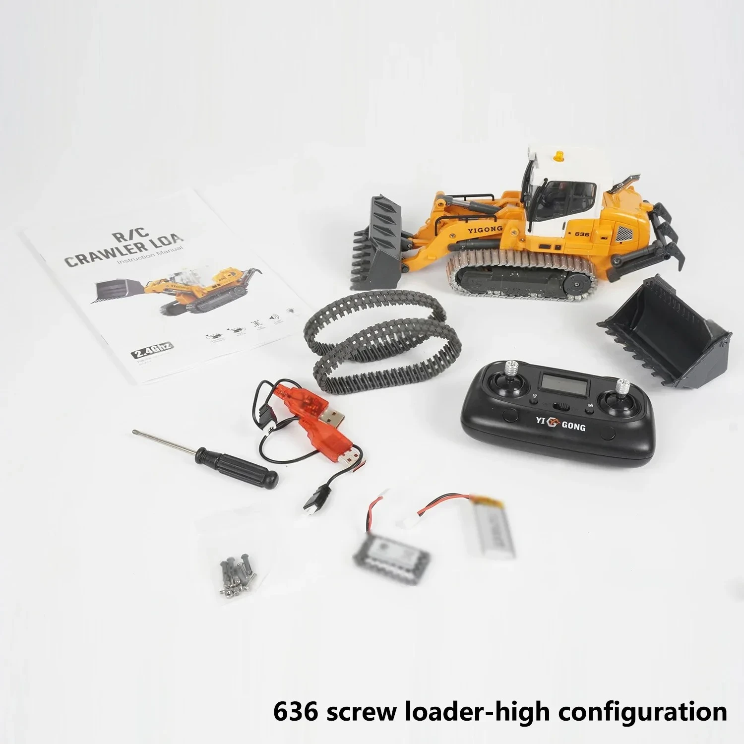 Mini RC Graafmachine Lader 1/50 970 520 Graafmachine 636 Lader Elektrisch Simulatiemodel Metalen Spoor Licht Geluidssysteem RC Speelgoed Cadeau
