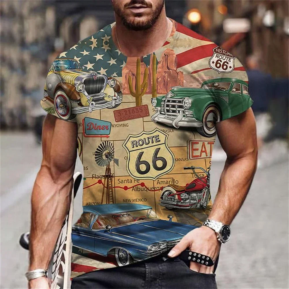 

New Fashion 66 Route T Shirt for Men 3D Printed Travel Men's 66 Route T Shirts Ride Short Sleeve Oversized Tops Tee Man Clothing