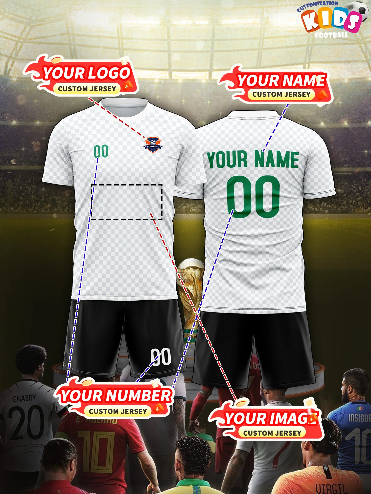 2026 Children's Custom Name and Number Sports V-Neck Jersey, Quick-Drying, Stylish, Heat-Sublimation Technology, Casual Wear