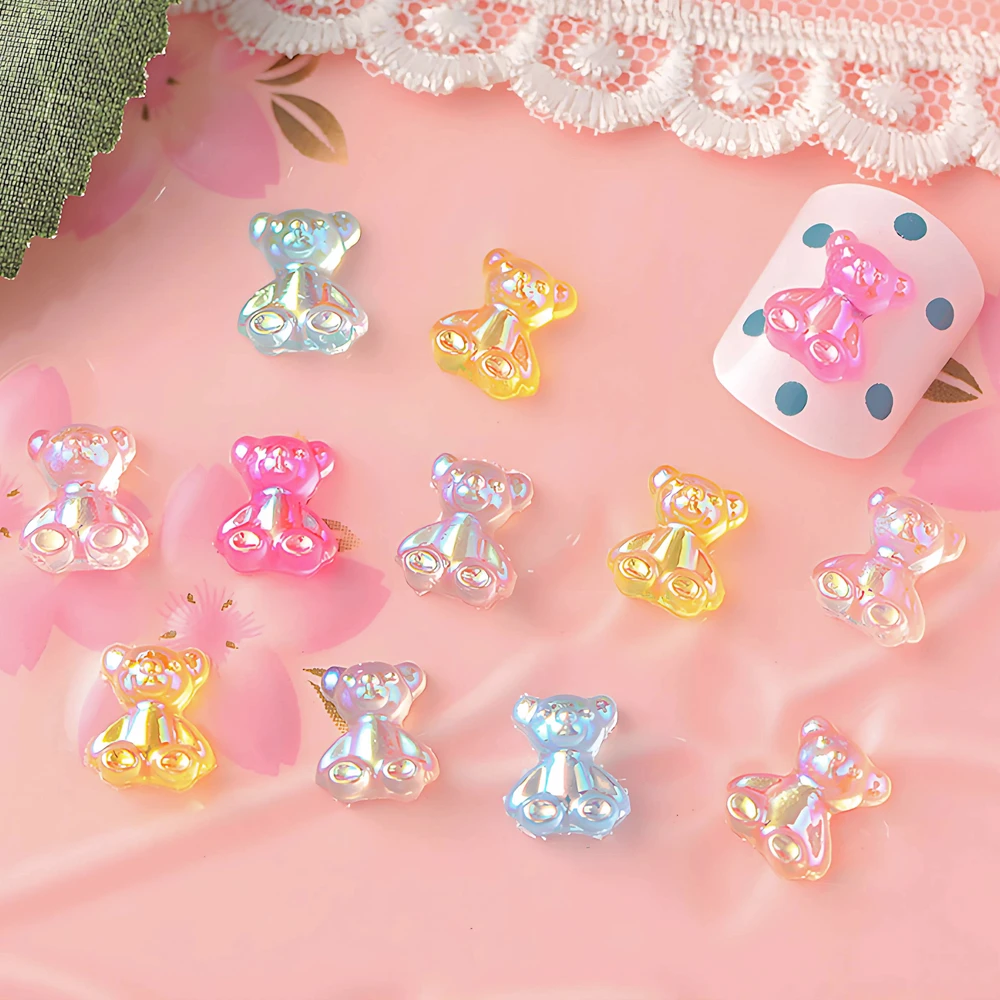 

100PCS Aurora Cartoon Bear 3D Acrylic Nail Art Charms Kawaii Accessories For Nails Decoration Design Manicure Supplies Material