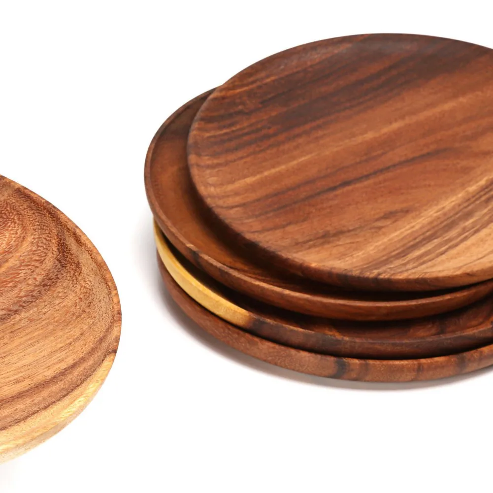 Acacia Wood Dinner Plates Round Wood Plates For Fruits Dishes Snacks Dessert Sushi Salad Tea Serving Tray Kitchen Tableware