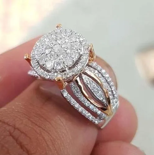 

Двухцветное кольцо из розового золота с микроинкрустацией бриллиантами, обручальное кольцо, модное ювелирное украшение