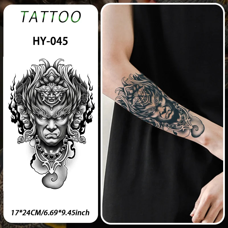 Hannya Mask Waterproof Temporary Tattoo Sticker, Long-lasting Waterproof for 1-2 weeks, Realistic Semi-Permanent Fake Tattoo