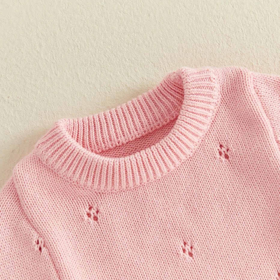 2026 Baby Girl Autumn Sweater Romper Long Sleeve O Neck Ruffle Trim Eyelet Knit Playsuit Fall Bodysuits Knitwear