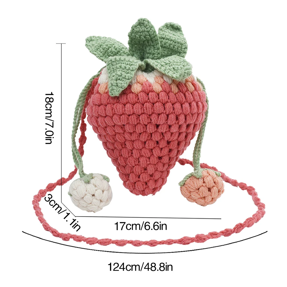 Women Shoulder Bag Cartoon Kawaii Strawberry Shape Designer Handbag DIY Cotton Woven Crossbody Bag Girls Cute Fruit Knit Purse