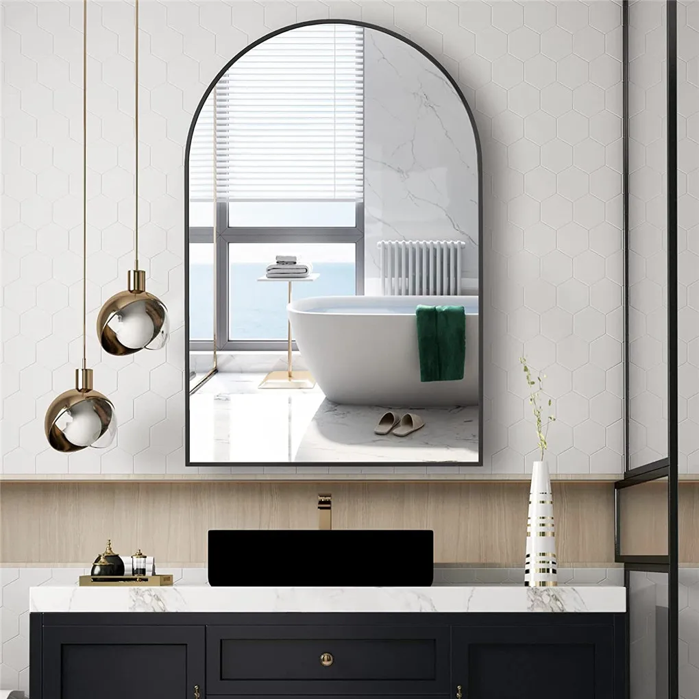 

Modern Arch Bathroom Mirror Black Vanity Wall Mirror with Thick Aluminum Frame for Bedroom Fireplace Wall Decor