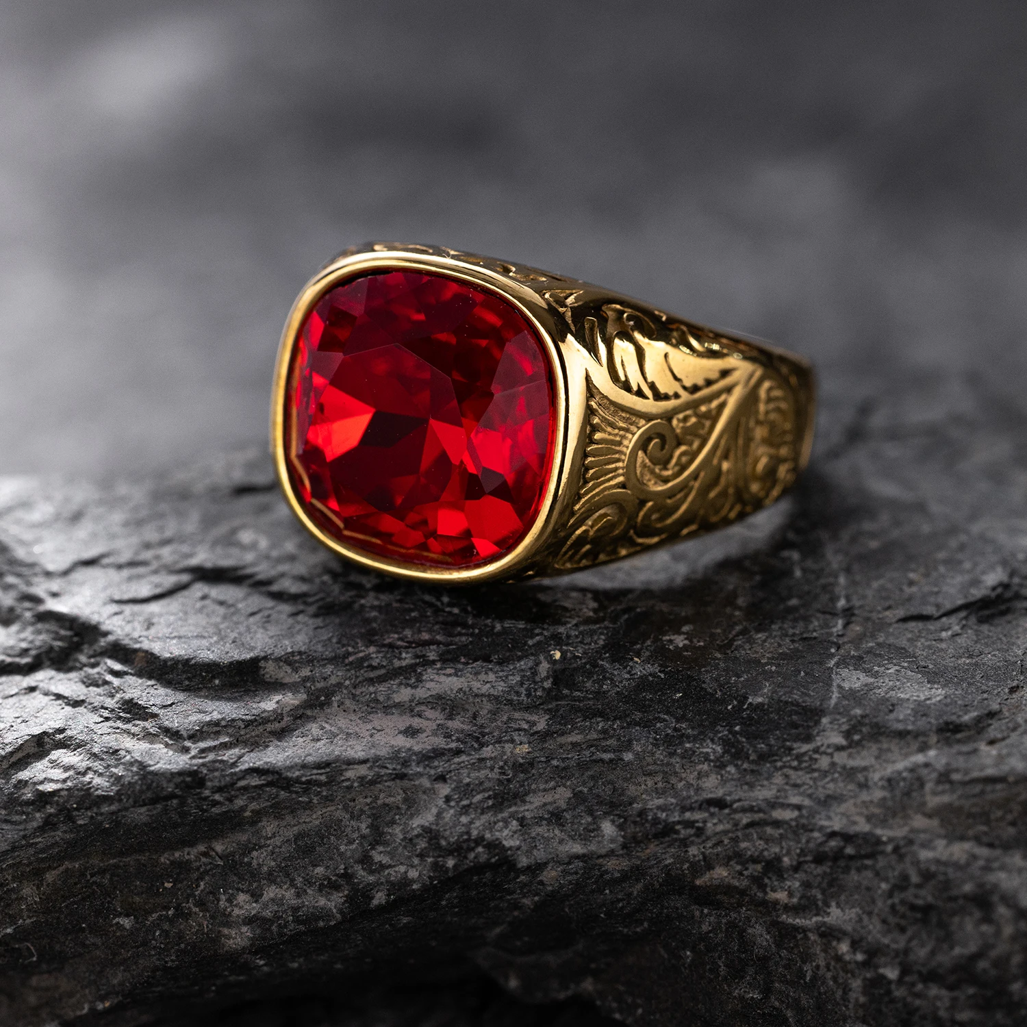 1pc Unisex 316L Stainless Steel Ring, Punk-Style simple with Gemstones, Synthetic Faux Gemstones, Rinn for men Personalit