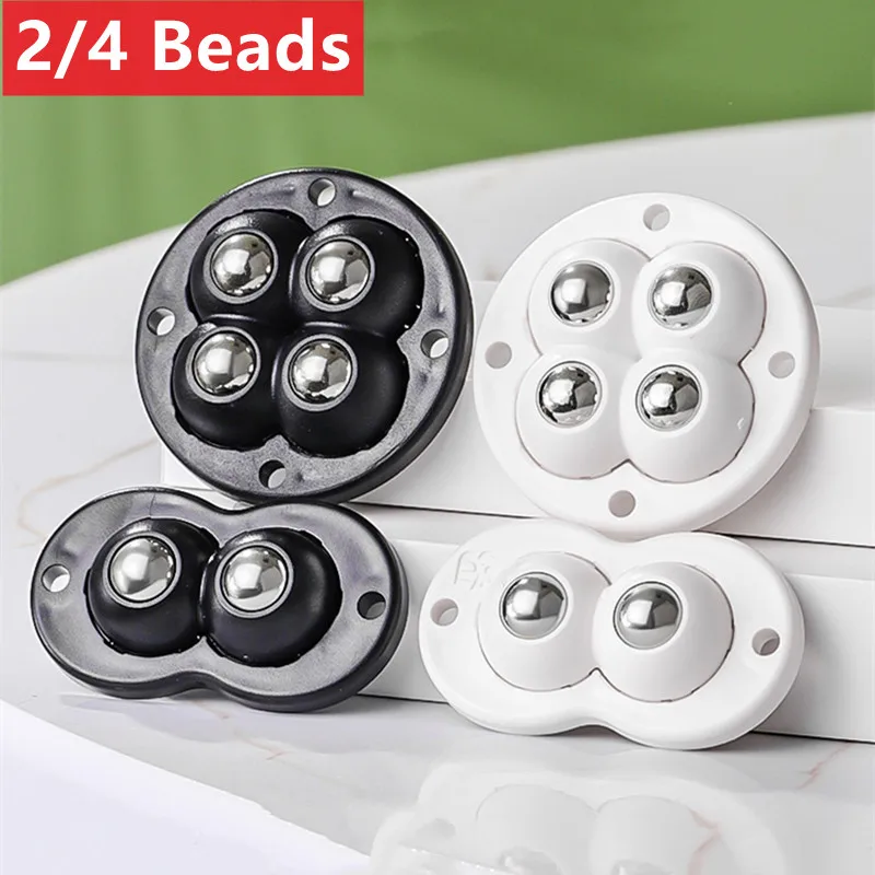 4Pcs 2/4 Beads Furniture Casters Wheels Universal Wheel 360° Rotation Self Adhesive Stainless Steel Strong Heavy Duty Wheels