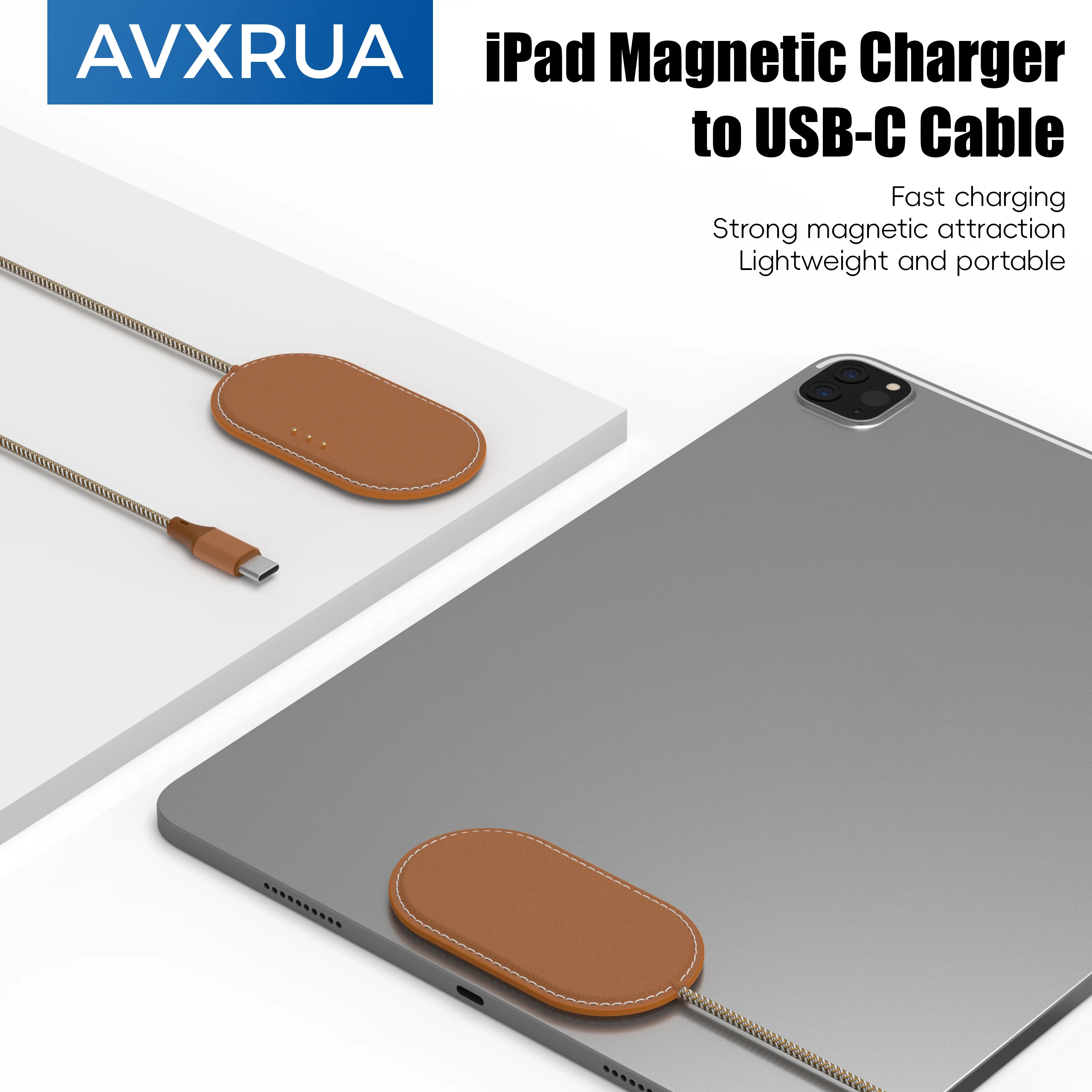 AVXRUA Iconic Orange Magnetic Wireless Charger for iPad, USB-C Fast Charging Cable, Scratch-Resistant Leather, Suitable for Home