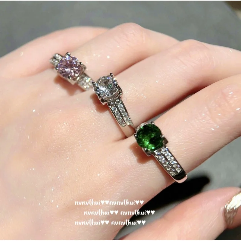 

Pink Crown Gemstone Ring Rich Family Gold Plating18KGold Peacock Green Zirconia Ring Stackable