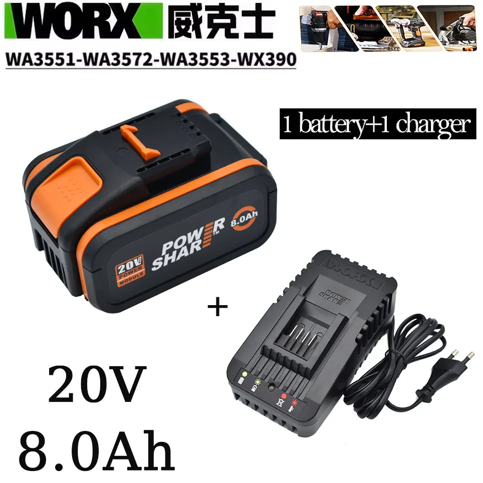 

For Worx 20V 8000mAh Lithium battery Rechargeable WA3551 WA3553 WA3553.1 WA3570 for All WORX Electric and Garden Tools