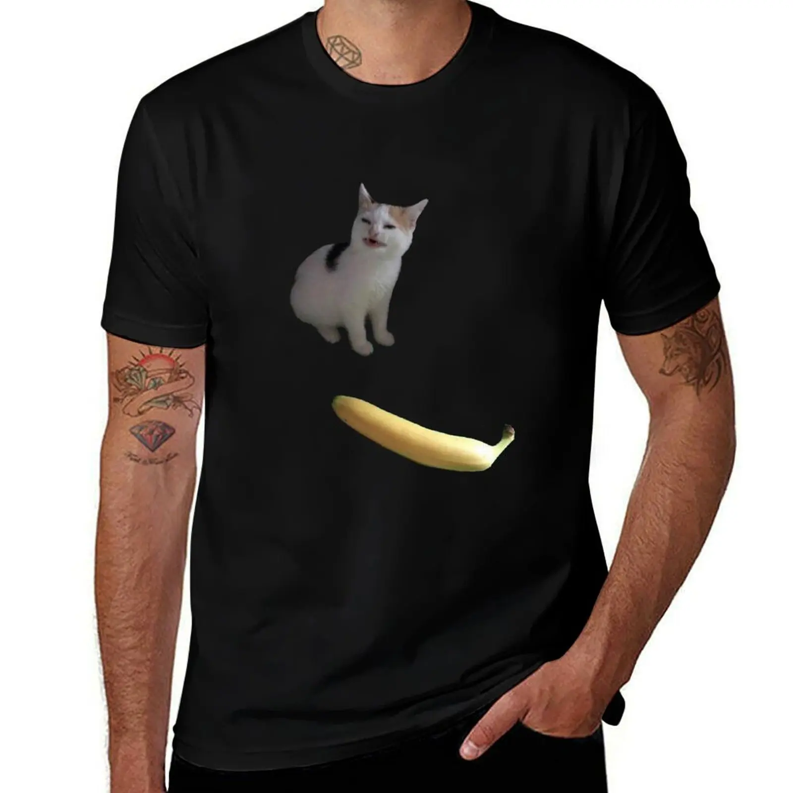 

angry cat no banana T-Shirt Outdoor Work Short Sleeve Top