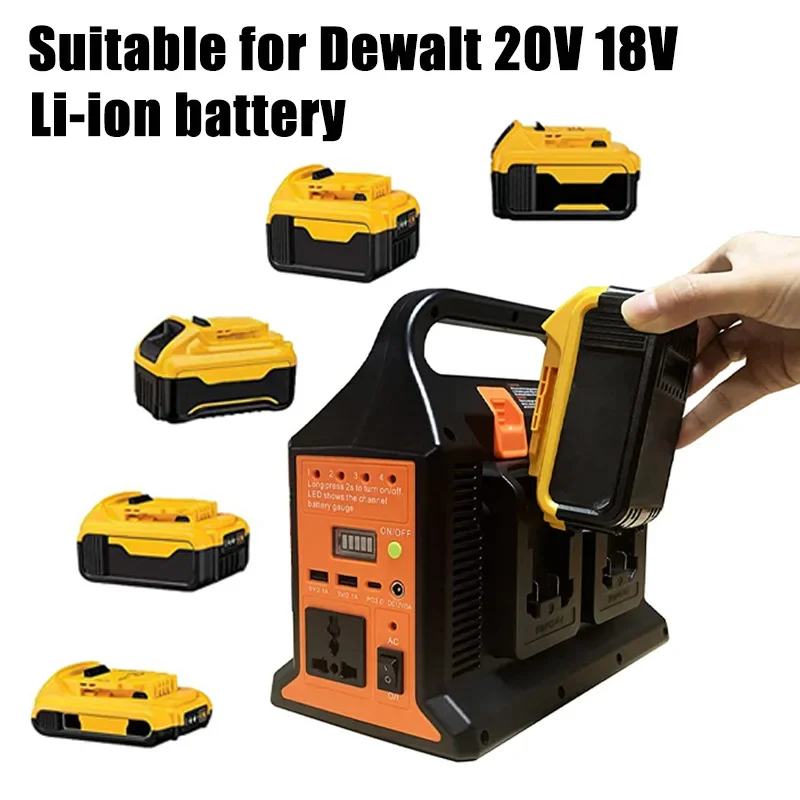 300W Portable Power Supply Inverter For Makita/Dewalt/Milwaukee/Bosch 18V Lithium Battery To 110V/220V 4-Channel Power Station