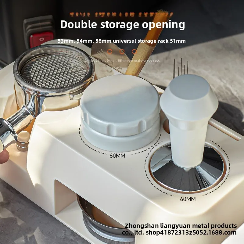 58mm Coffee Tamper Station Solid Wood Portafilter Holder with Drawer for Espresso Tools Organization