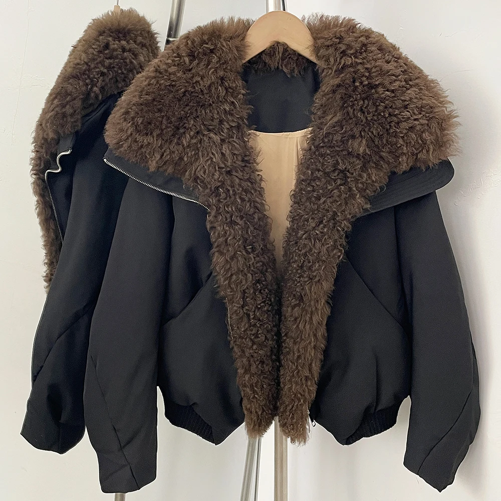 Real Fur Jacket Lamb Fur Oversized Winter Casual Comfort Women's Down Jacket with Fur Warm Women's Fur Coat Classic Thick
