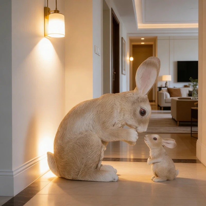 

Resin Realistic Mother Baby Rabbit Statue Family Looking Figurine Garden Yard Living Room Decor Easter Party Gift