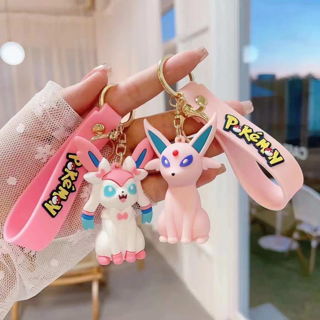 Pokemon Keychain Cartoon Sylveon Umbreon Keyring Pvc Doll Car Key Chain Fashion Jewelry Bag Schoolbag Pendant Kids Friends Gift