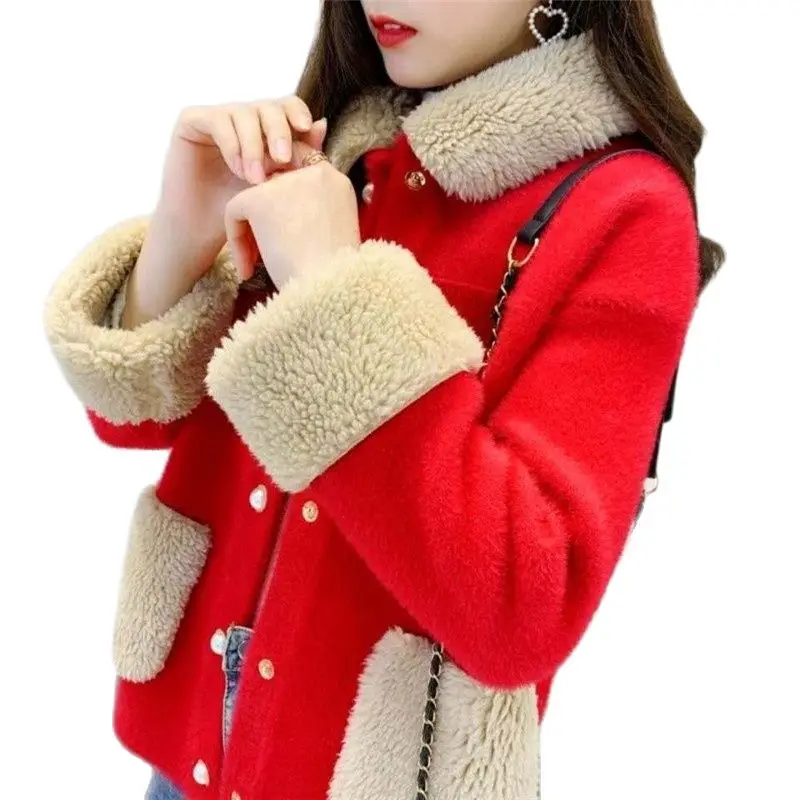 

2023 New Women Woolen Coat Winter Imitation Mink Velvet Jacket Female Short Loose Korean Version Women's Wool Cardigan Top A457