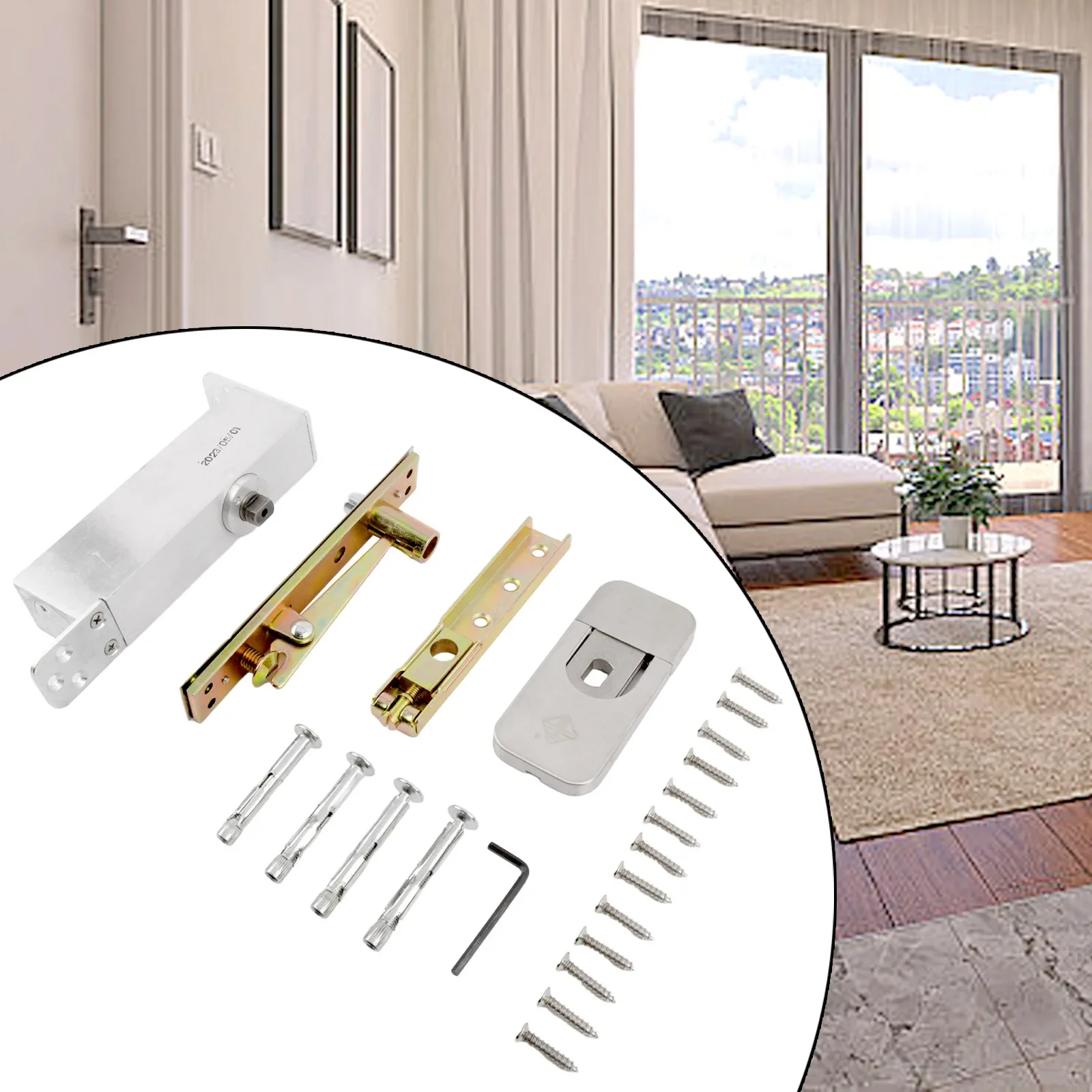 Automatic Hinge Door Pivot Hinges Hydraulic Two-way Opening 1Set 90 Degree Alloy Brushed Silver Casting Aluminium