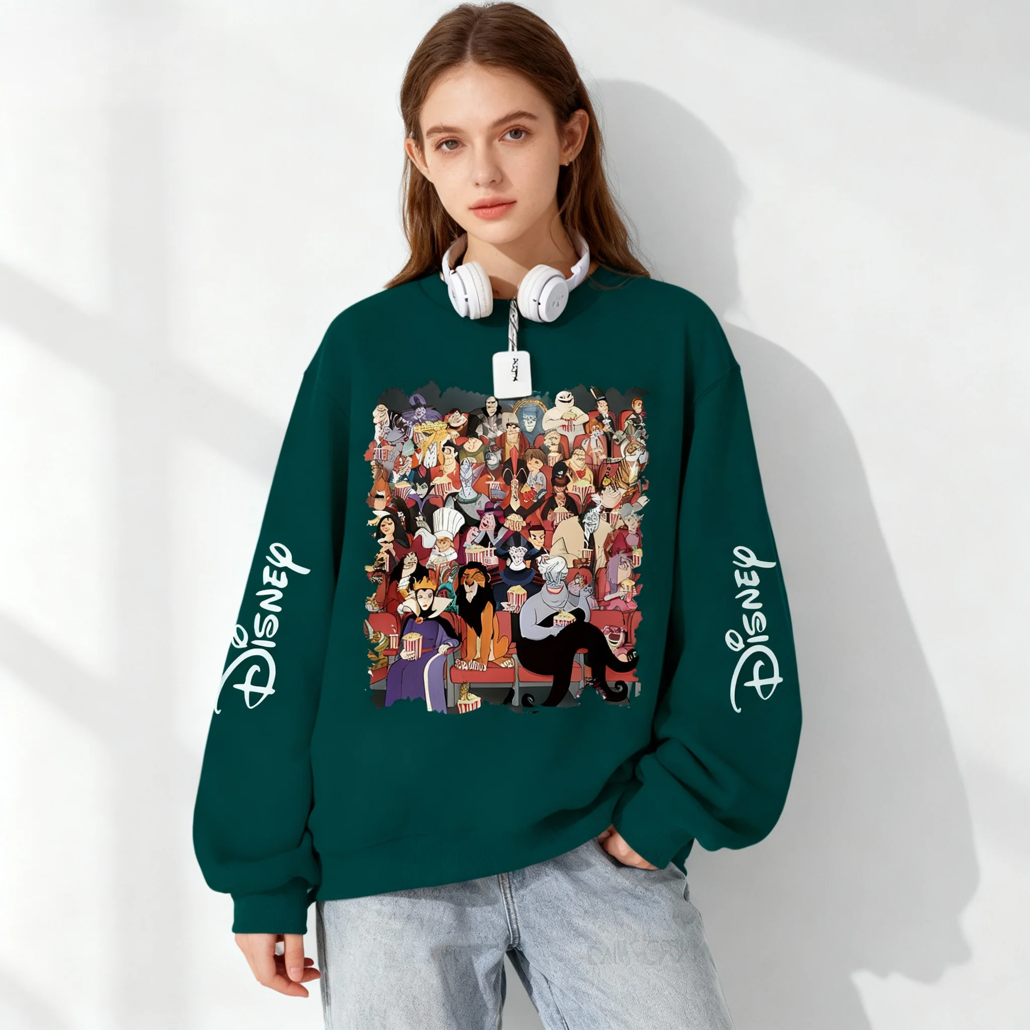 Disney Animated Character Puzzle Series Oversized Women's Adult and Children's Autumn and Winter Round Neck Hooded Sweatshirt