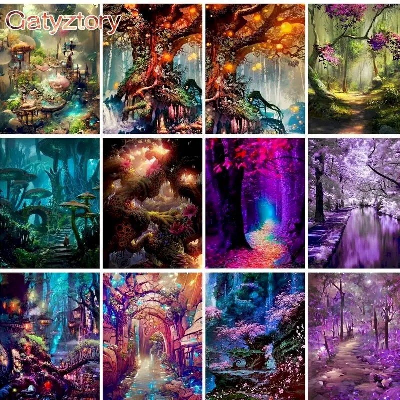 

GATYZTORY Diy Frame Painting By Numbers Kits Dream Forest Landscape With Frame DIY Craft Unique DIY Gift For Home Decors 40x50cm