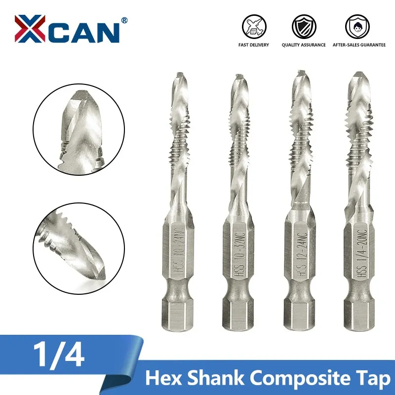 XCAN 1/4 Hex Shank Composite Tap 6-32 8-32 10-24 10-32 12-24 1/4-20 HSS Machine Plug Tap Spiral Point Thread Drill Tools