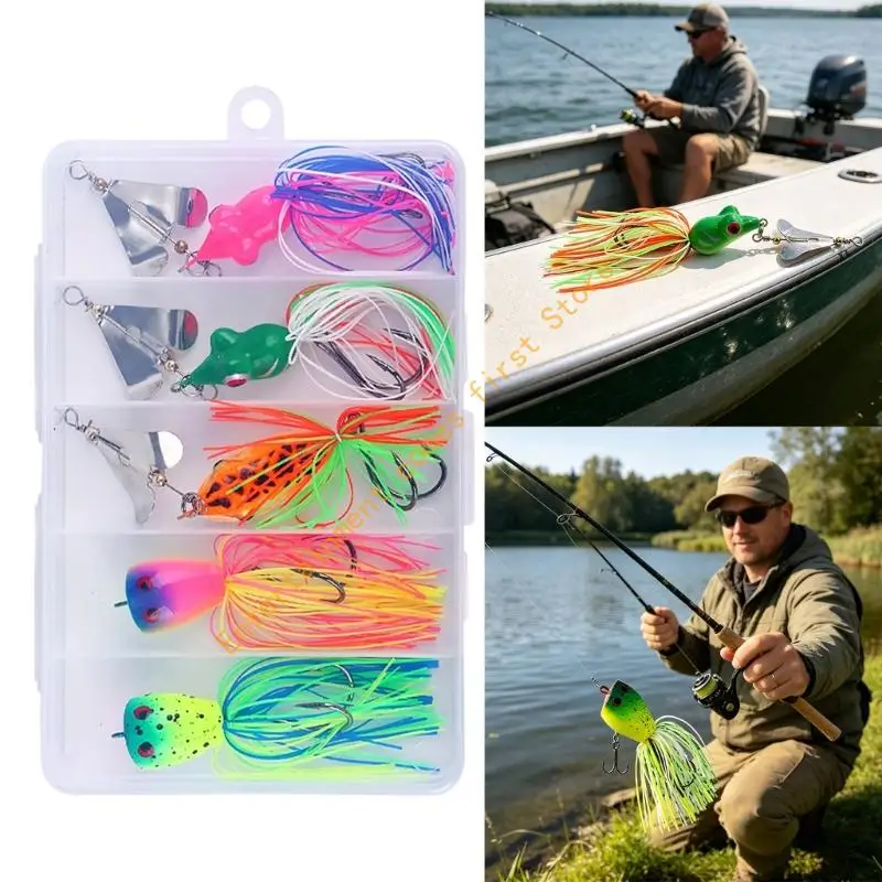 

5Pcs Rotating Fishing Lures Spinner Baits with Hook Hard Frogs Lures Crankbaits Fishing Lure for Freshwater and Saltwater 55KD