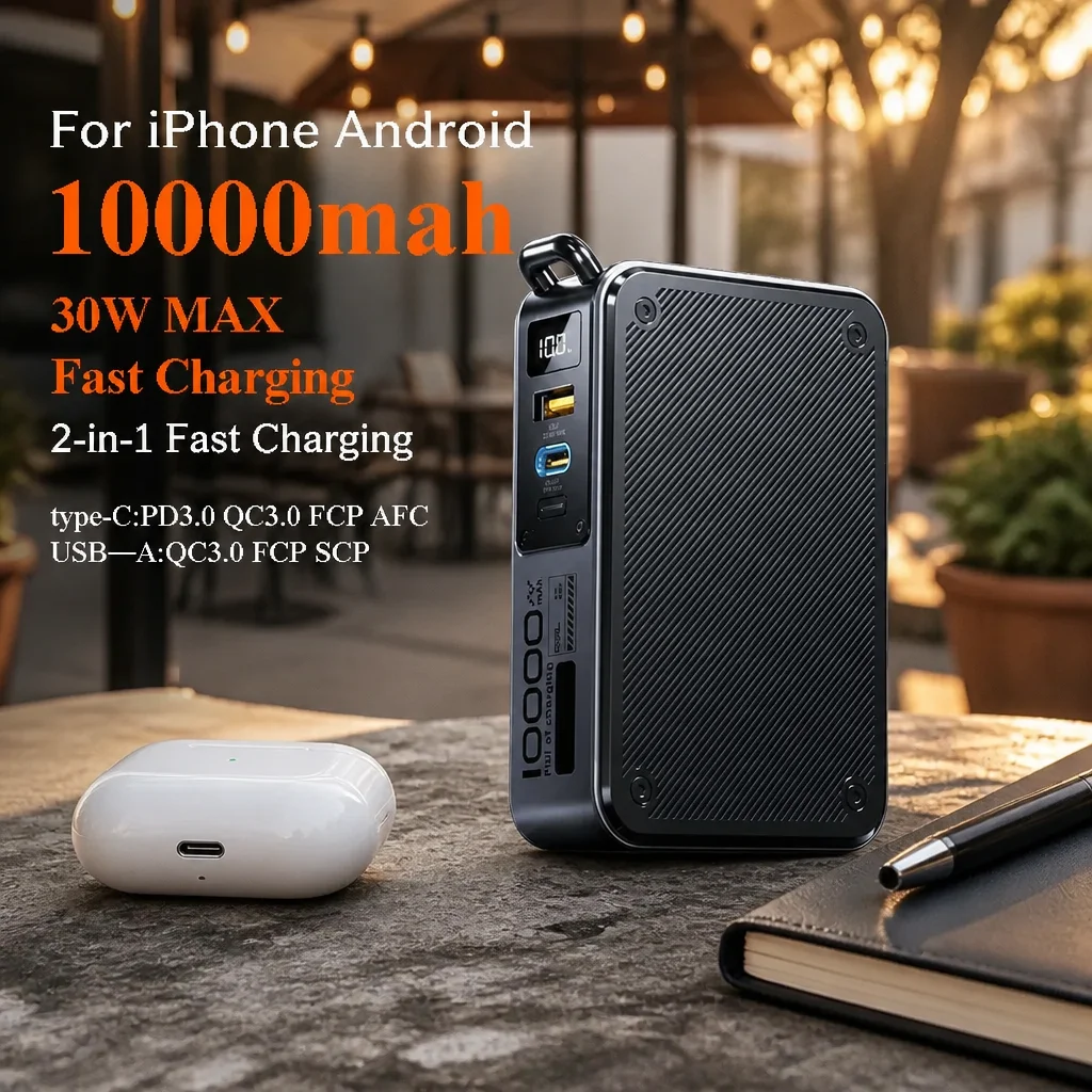 Power Bank 10000mAh 30W PD Fast Charge Portable Lanyard For iOS Android Phones