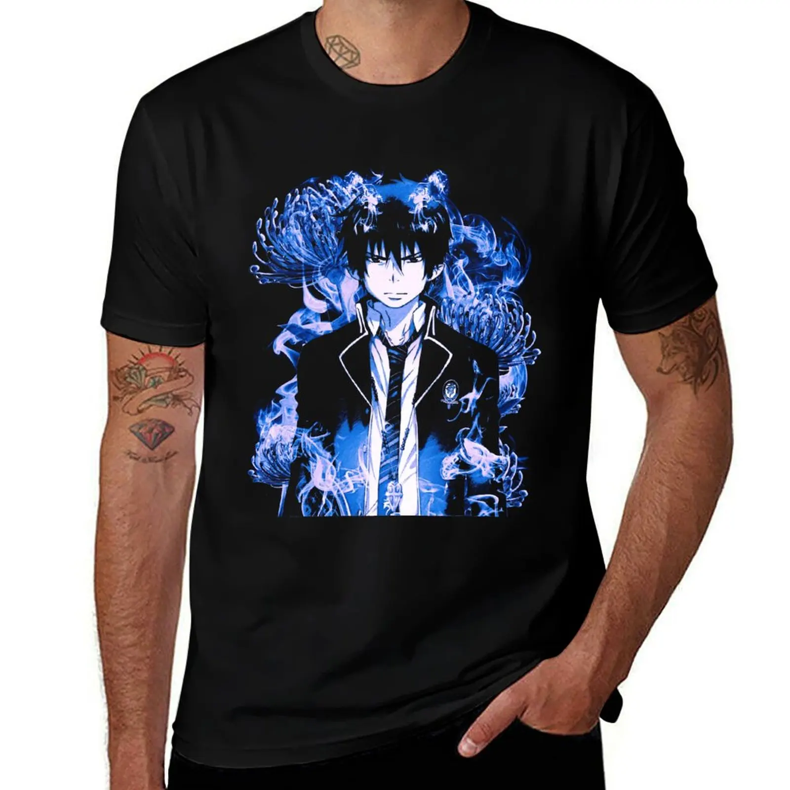 Neon Blue Flame T-Shirt cotton t-shirt plain for man package T-Shirt