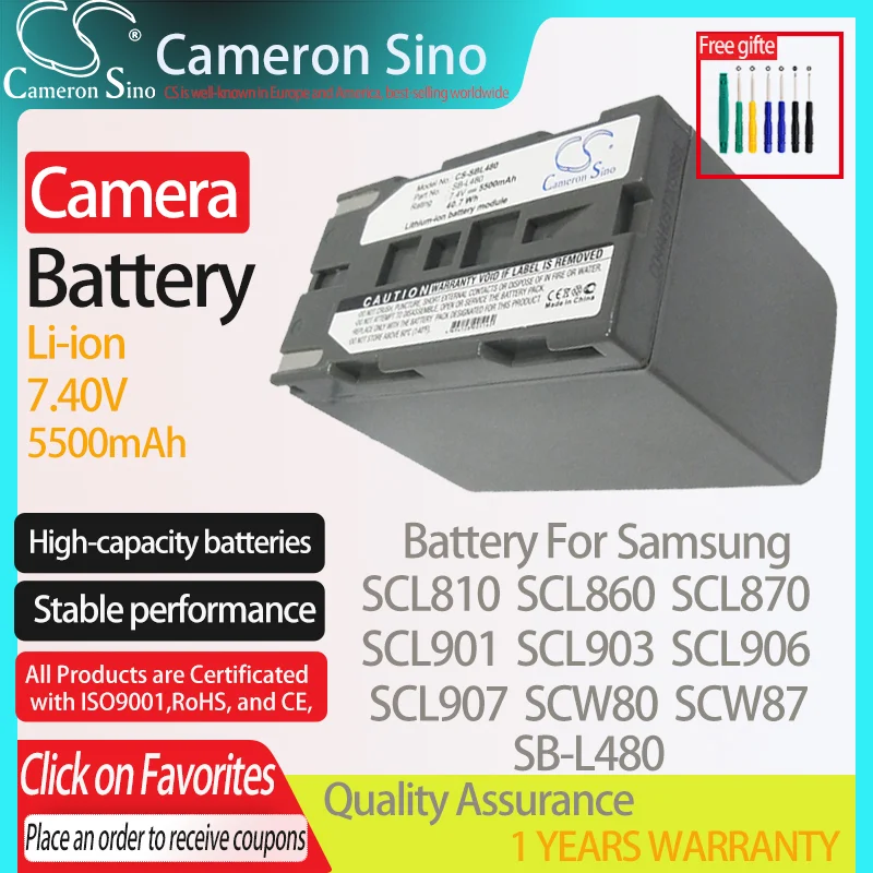 CameronSino Battery for Samsung SCL810 SCL860 SCL870 SCL901 SCL903 SCL906 SCL907 SCW80 SCW87 fits Samsung SB-L480 camera battery