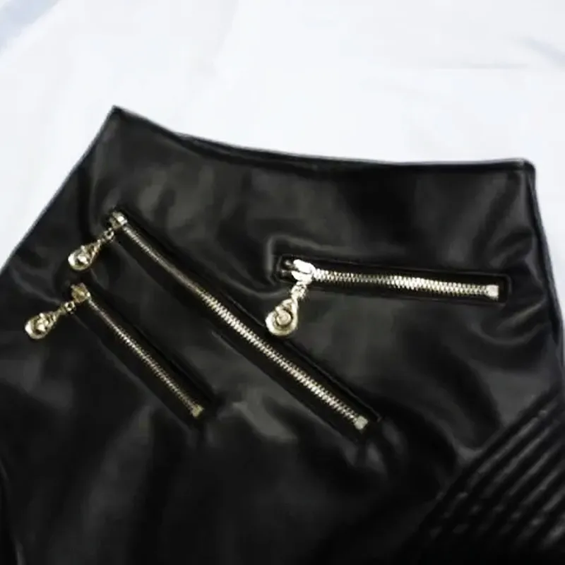 Women Jazz Dance High Waist Leather Shorts Zipper Design PU Short Pants Sexy Nightclub Bar Dancer Singer Performance Stage Wear