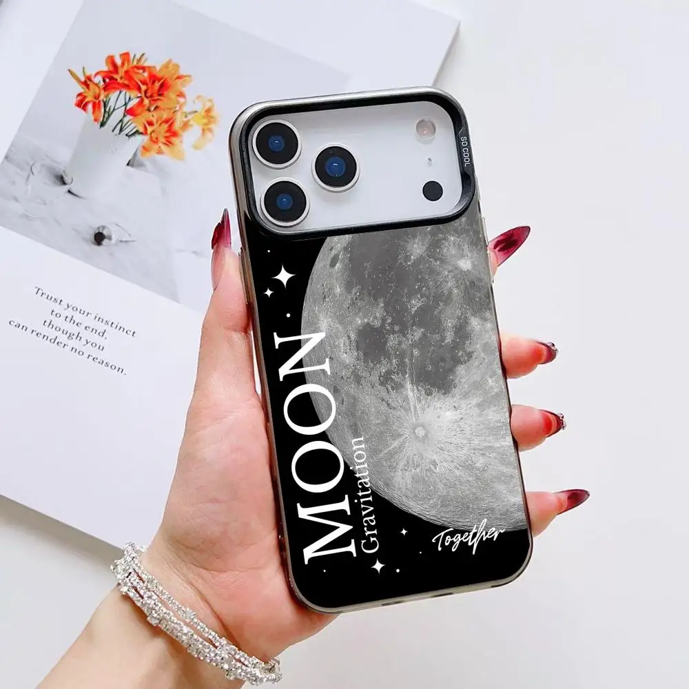 Night Moon Phone Case For iPhone 17 16 15 14 13 12 11 Pro Max Air Matte Laser Aurora Shockproof Funda