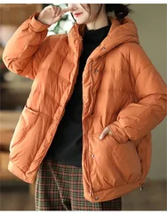 2023 Winter Warm Cotton-padded Clothes Womens Fashion Loose Hooded Down Jackets Ladies Casual Vintage Coats Thicken Parkas 8690