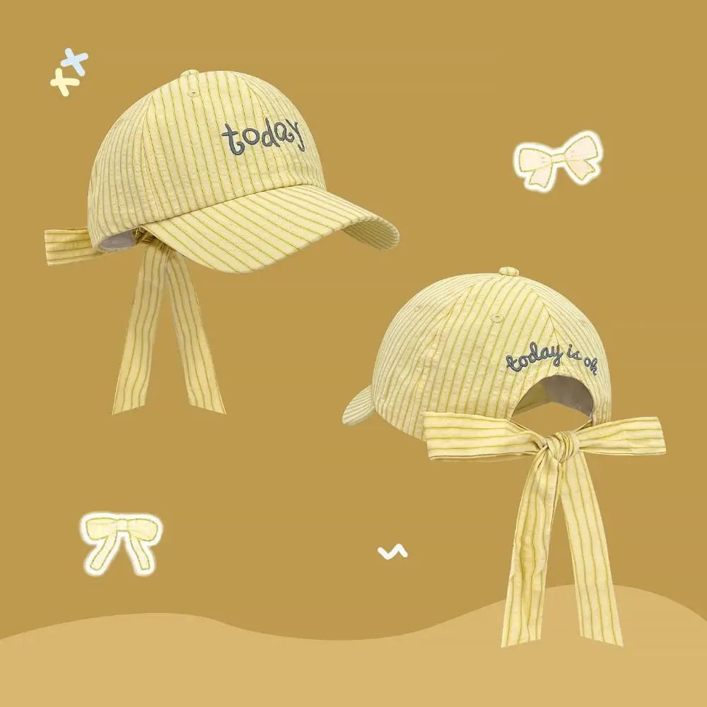 Creative Letter Embroidery Baseball Cap Bow Ribbon Design Y2K Cotton Baseball Cap Embroidered Peaked Cap Sun Hat Spring