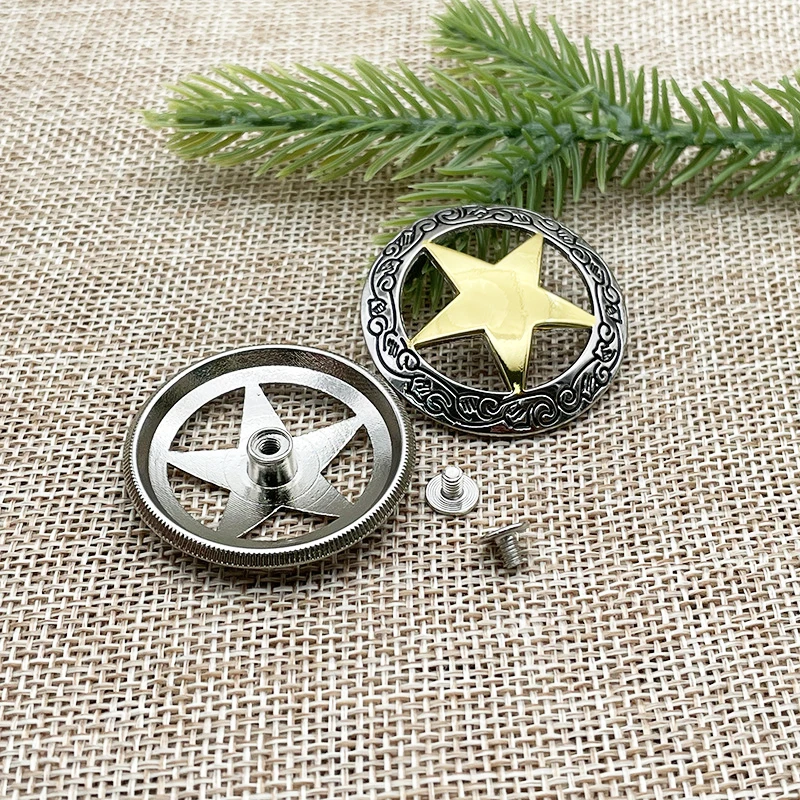 5 sztuk 28/37mm Conchos srebrny rzeźbiony złoty gwiazda pięcioramienna konchos wyroby ze skóry skórzany akcesoria rzemieślnicze DIY akcesoria dekoracyjne