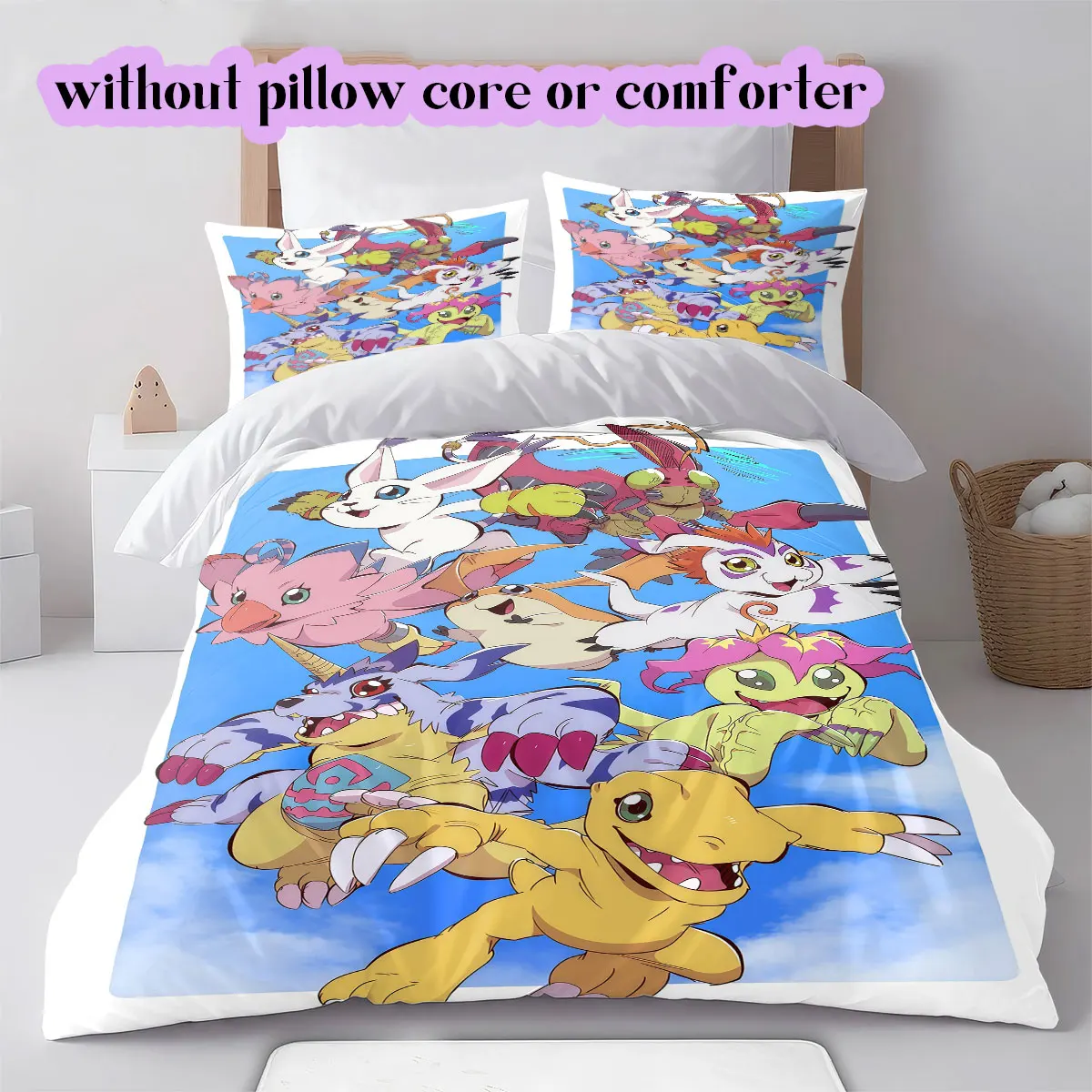 Digital Monster Agumon Angewomon 3pcs Cartoon Print Bedding Set Duvet Cover Children's Gift Various Sizes Extra Large Size New