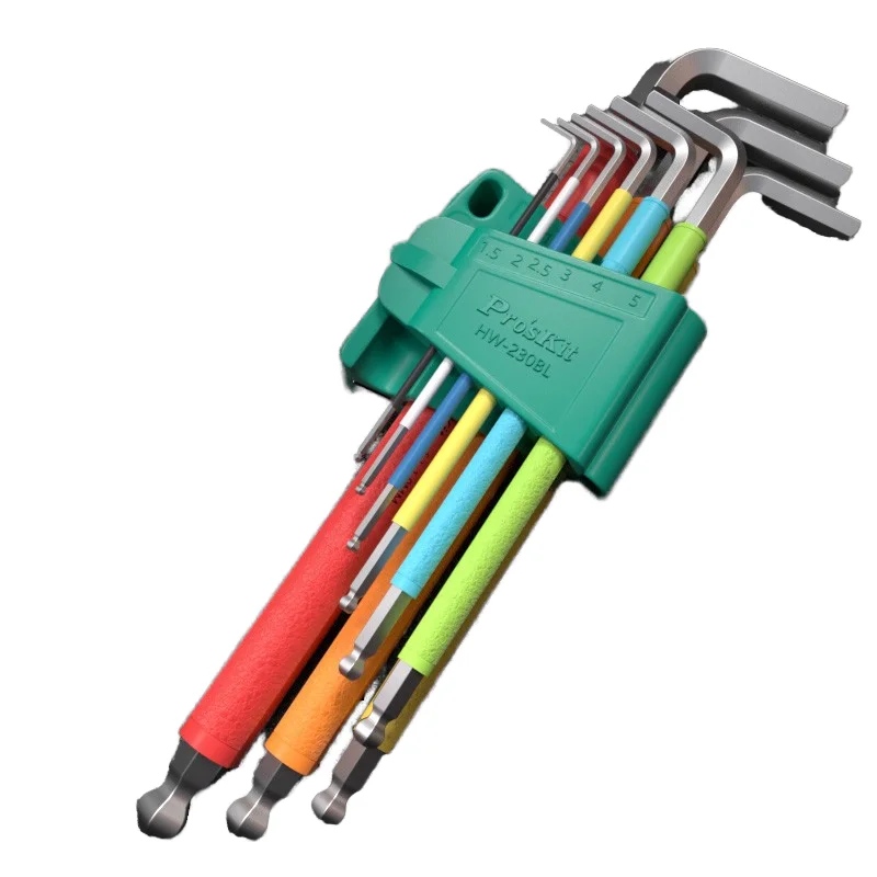 

ProsKit Промышленный набор шестигранных ключей с длинной шаровой головкой из 9 предметов, метрический HW-230BL, стальной шестигранный ключ и отвертка с наконечником Torx