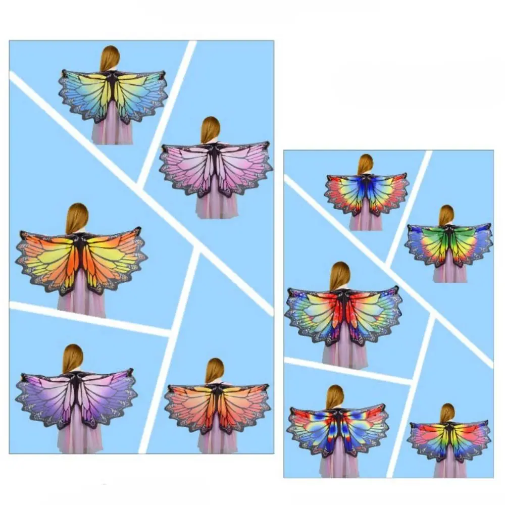 Lindo gasa mariposa capa gradiente disfraz bufandas y envolturas accesorios de fiesta vestir alas de mariposa chal niños
